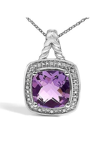 Haus of Brilliance 925 Sterling Silver Cushion-Cut Purple Amethyst and Diamond Accent Halo Pendant Necklace (view 2)