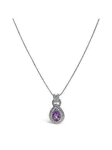 Haus of Brilliance 925 Sterling Silver Pear-Cut Purple Amethyst and Diamond Accent Milgrain Halo Pendant Necklace (view 1)