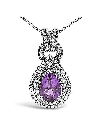 Haus of Brilliance 925 Sterling Silver Pear-Cut Purple Amethyst and Diamond Accent Milgrain Halo Pendant Necklace (view 2)