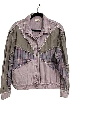 Pol Lavender &amp; Plaid Patchwork Denim Jacket Denim Jacket (view 1)