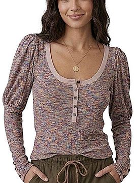 Anthropologie Puff-Sleeved Knit Henley Top Long Sleeve Henley (view 1)