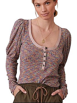 Anthropologie Puff-Sleeved Knit Henley Top Long Sleeve Henley (view 2)