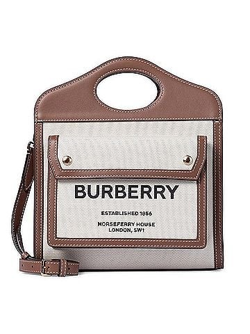 Burberry Pocket Mini Leather Trimming Canvas Tote Bag (view 1)