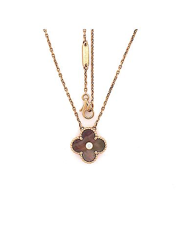 Van Cleef & Arpels Vintage Alhambra Pendant Necklace 18K Rose Gold and Mother of Pearl with Diamond (view 2)