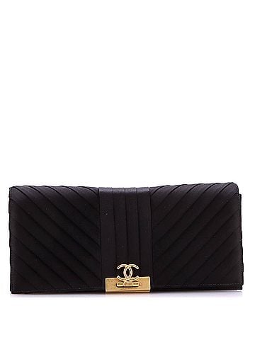 Chanel Chevron Pleated CC Flip Lock Flap Clutch Satin (view 1)