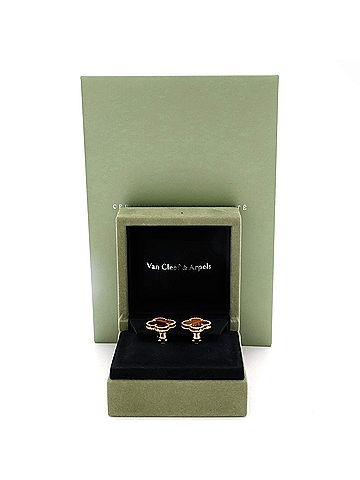 Van Cleef & Arpels Vintage Alhambra Earrings 18K Yellow Gold and Tiger Eye (view 2)