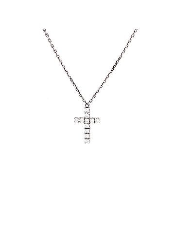 Cartier Cross Pendant Necklace 18K White Gold with Diamonds (view 1)