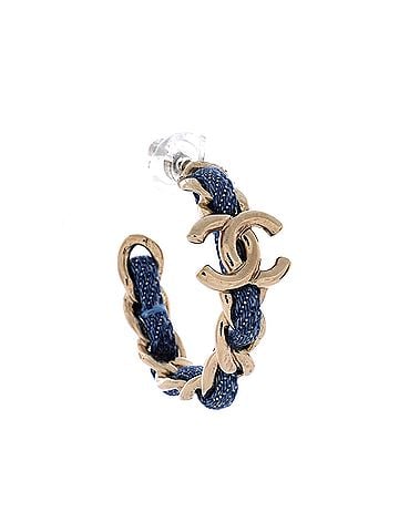 Chanel CC Link Hoop Earrings Metal and Denim (view 2)