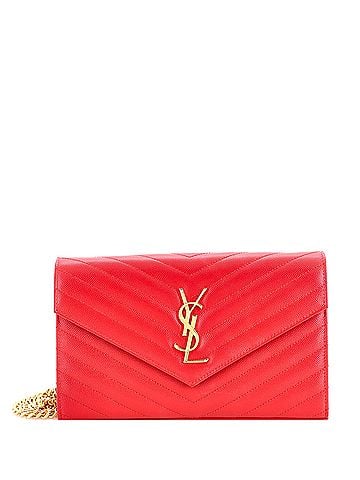 Saint Laurent Classic Monogram Wallet on Chain Matelasse Chevron Leather Medium (view 1)