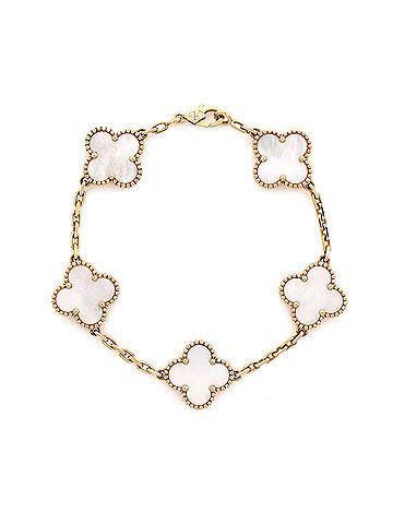 Van Cleef & Arpels Vintage Alhambra 5 Motifs Bracelet 18K Yellow Gold and Mother of Pearl (view 1)