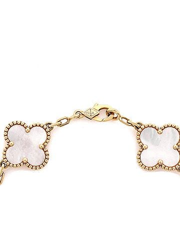 Van Cleef & Arpels Vintage Alhambra 5 Motifs Bracelet 18K Yellow Gold and Mother of Pearl (view 2)