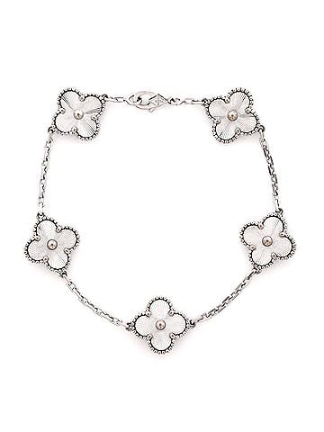 Van Cleef & Arpels Vintage Alhambra 5 Motifs Bracelet Guilloche 18K White Gold (view 1)