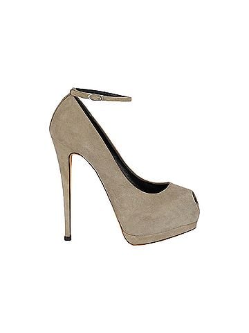 Giuseppe Zanotti Taupe Suede Platform Pumps with Ankle Closure - '20s (view 1)