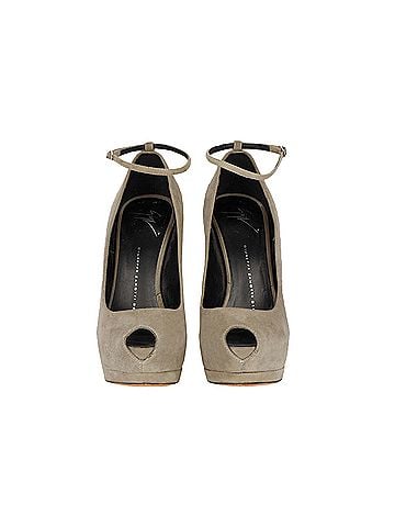 Giuseppe Zanotti Taupe Suede Platform Pumps with Ankle Closure - '20s (view 2)