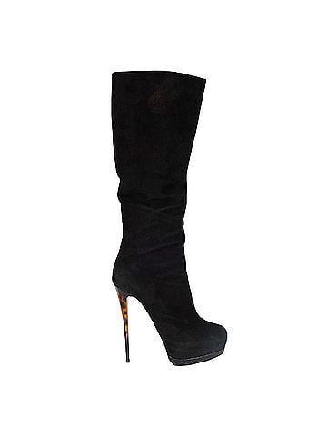 Giuseppe Zanotti Black Suede Boots with Animal Print Heels - '20s (view 1)