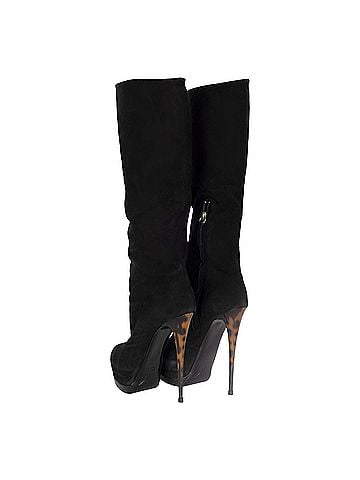 Giuseppe Zanotti Black Suede Boots with Animal Print Heels - '20s (view 2)