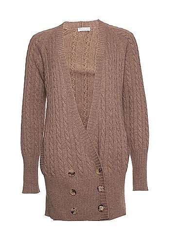 Brunello Cucinelli Brunello Cucinelli cable cashmere cardigan in camel. (view 1)