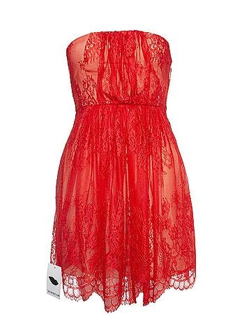 Tibi Tibi Strapless lace dress in orange. (view 1)