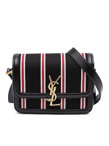 Saint Laurent Small Canvas Striped Solferino Satchel In Box (view 1)