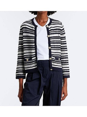Veronica Beard Bellingham Striped Cardigan in Blue (view 2)