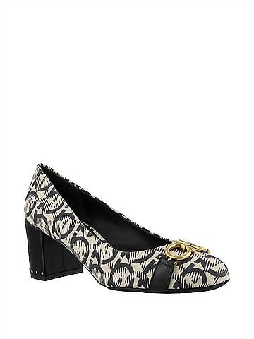 Salvatore Ferragamo Women's Monochrome Canvas Garda Gancini Pump in Black (view 1)