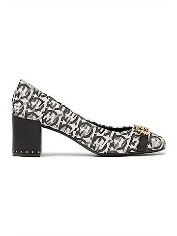 Salvatore Ferragamo Women's Monochrome Canvas Garda Gancini Pump in Black (view 2)