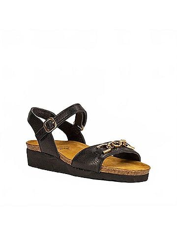Naot Women's Aubrey Back Strap Wedge Sandal in Soft Black Leather (view 1)