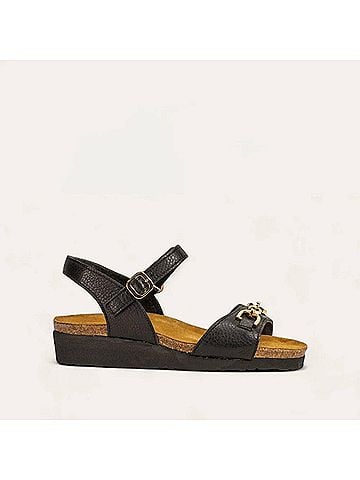Naot Women's Aubrey Back Strap Wedge Sandal in Soft Black Leather (view 2)