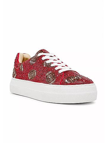 Betsey Johnson Women's Sidny Football Sneakers in Red (view 1)