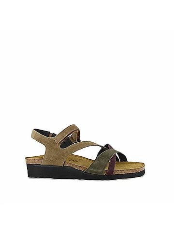 Naot Women's Sophia Crisscross Leather Straps Sandal in Acorn Olive Cordovan Suede (view 1)