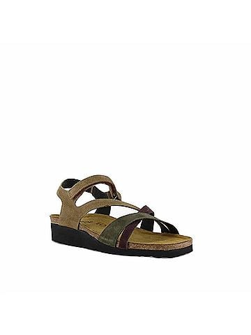 Naot Women's Sophia Crisscross Leather Straps Sandal in Acorn Olive Cordovan Suede (view 2)