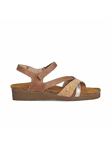 Naot Women's Sophia Crisscross Leather Straps Sandal in Latte/Cork/Radiant Gold (view 1)