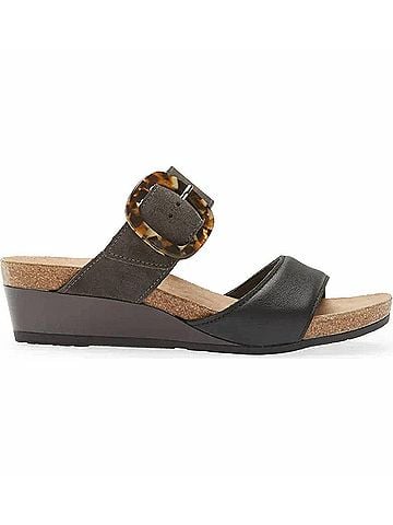 Naot Women's Kingdom Low-Wedge Slide Sandal in Black Midnite Combo (view 1)