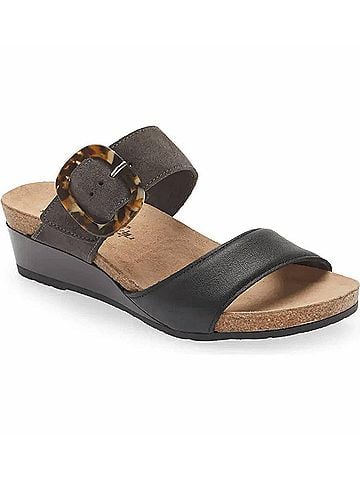 Naot Women's Kingdom Low-Wedge Slide Sandal in Black Midnite Combo (view 2)