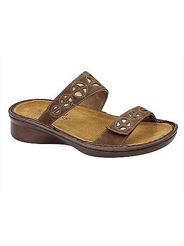 Naot Women's Cornet Two-Strap Slide Sandal in Saddle Brown Gold (view 1)