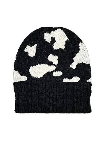 Do Everything in Love Women's Cow Print Western Knit Beanie Hat in Black White (view 1)