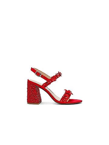 Betsey Johnson Women's Drue Metallic Rhinestone Embellished Dress Sandals in Red (view 1)