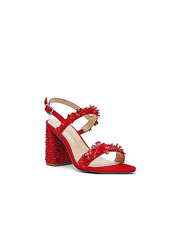 Betsey Johnson Women's Drue Metallic Rhinestone Embellished Dress Sandals in Red (view 2)