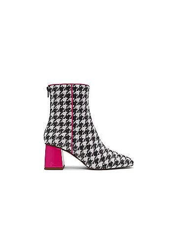Betsey Johnson Women's Stevie Houndstooth Embellished Heel Booties in Grey (view 1)