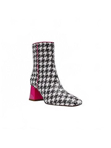 Betsey Johnson Women's Stevie Houndstooth Embellished Heel Booties in Grey (view 2)