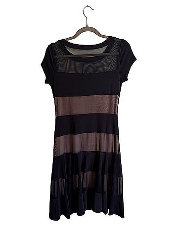 Bali Black Mesh Stripe Midi Dress Casual Dress (view 2)