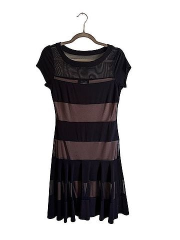 Bali Black Mesh Stripe Midi Dress Casual Dress (view 1)
