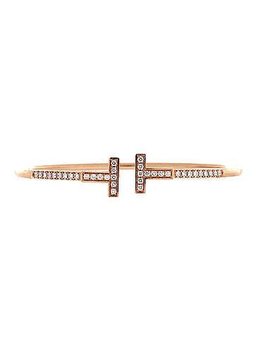Tiffany & Co. T Wire Bracelet 18K Rose Gold with Half Pave Diamonds (view 1)