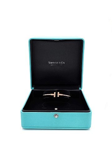 Tiffany & Co. T Wire Bracelet 18K Rose Gold with Half Pave Diamonds (view 2)