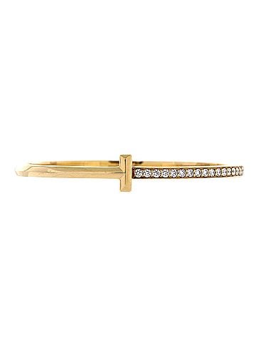 Tiffany & Co. T1 Hinged Bangle Bracelet 18K Yellow Gold and Diamonds Narrow (view 1)