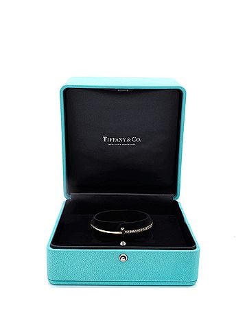 Tiffany & Co. T1 Hinged Bangle Bracelet 18K Yellow Gold and Diamonds Narrow (view 2)