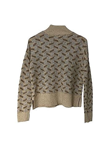 Magaschoni 100% Cashmere Pointelle Chevron Turtleneck Sweater Cashmere Pullover Sweater (view 2)