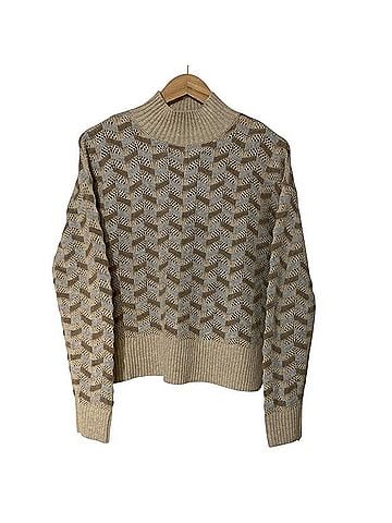 Magaschoni 100% Cashmere Pointelle Chevron Turtleneck Sweater Cashmere Pullover Sweater (view 1)