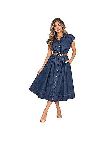 Badgley Mischka Midi Shirt Dress Casual Dress (view 1)