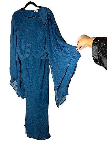 ASOS Design Curve Plus Steel Blue Exaggerated Sleeve Wrap Maxi Dress Cocktail Dress (view 1)